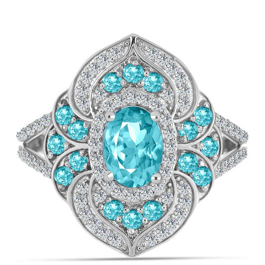 Silberring mit Paraiba Quarz und weißem Topas