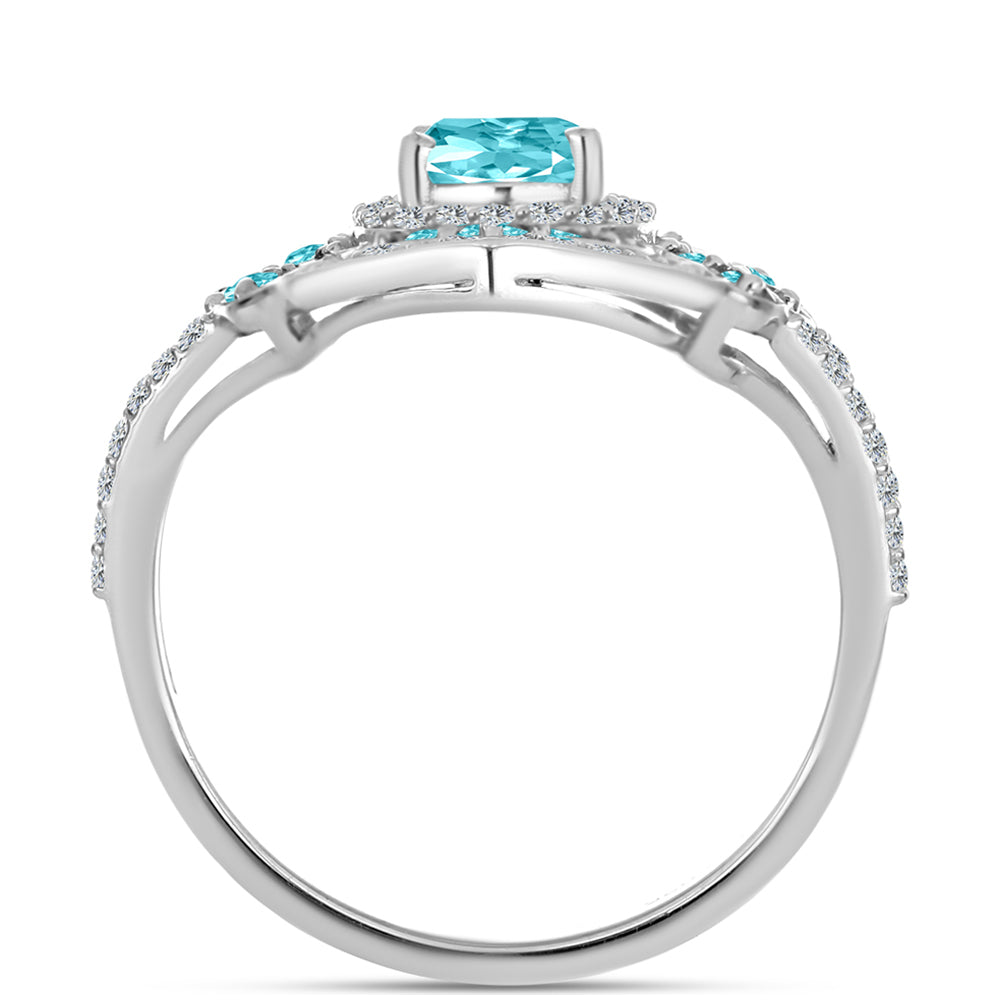 Silberring mit Paraiba Quarz und weißem Topas