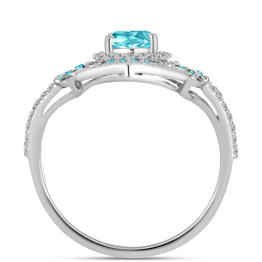 Silberring mit Paraiba Quarz und weißem Topas