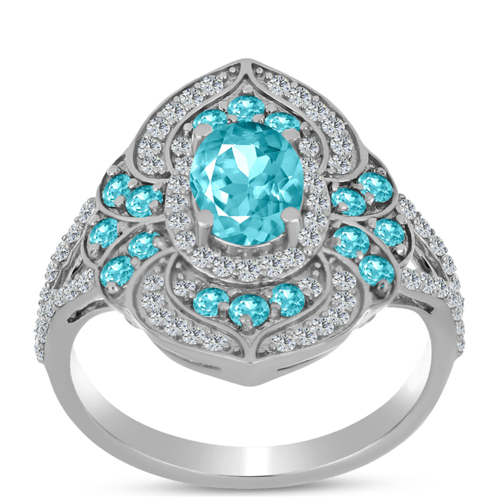 Silberring mit Paraiba Quarz und weißem Topas 3 