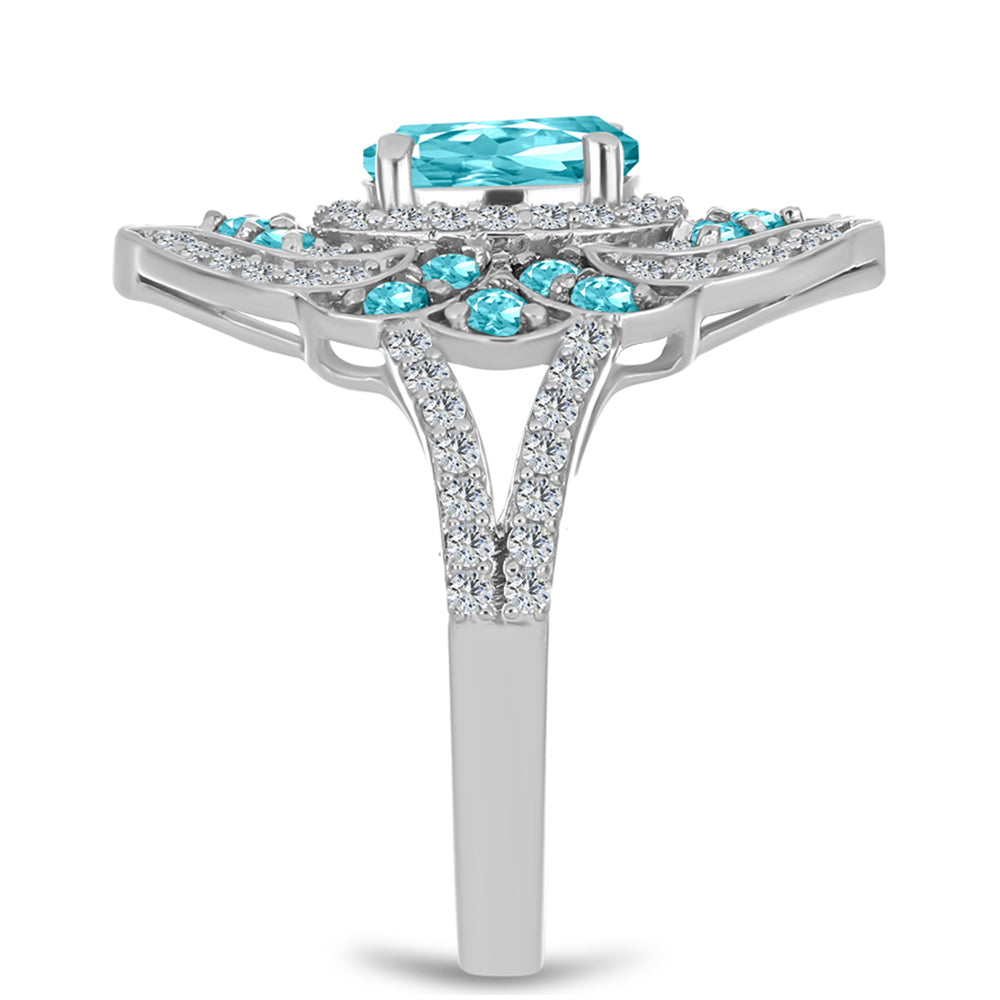 Silberring mit Paraiba Quarz und weißem Topas 4 