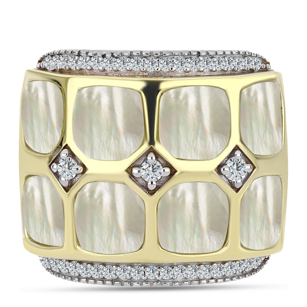 Goldplattierter Silberring mit Perlmutt und weißem Topas