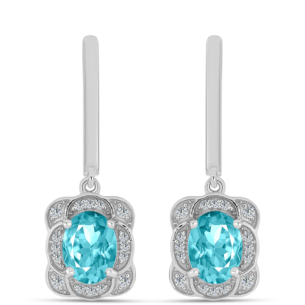 Silberohrringe mit Paraiba Quarz und weißem Topas