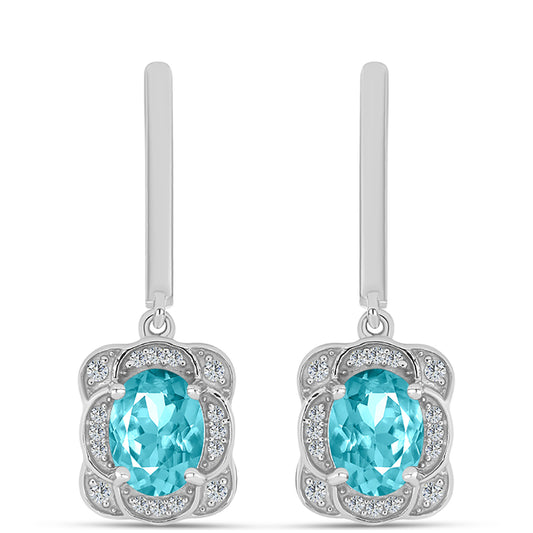 Silberohrringe mit Paraiba Quarz und weißem Topas