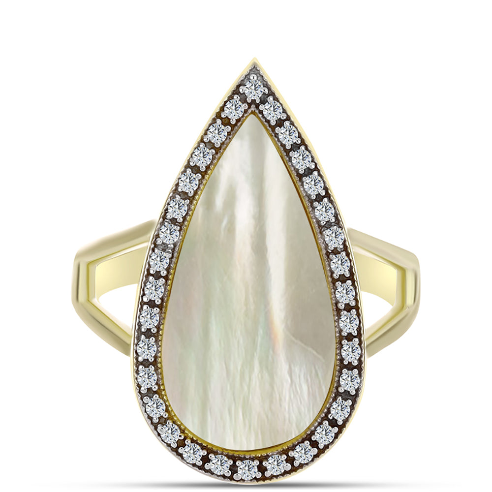 Goldplattierter Silberring mit Perlmutt und weißem Topas 1 