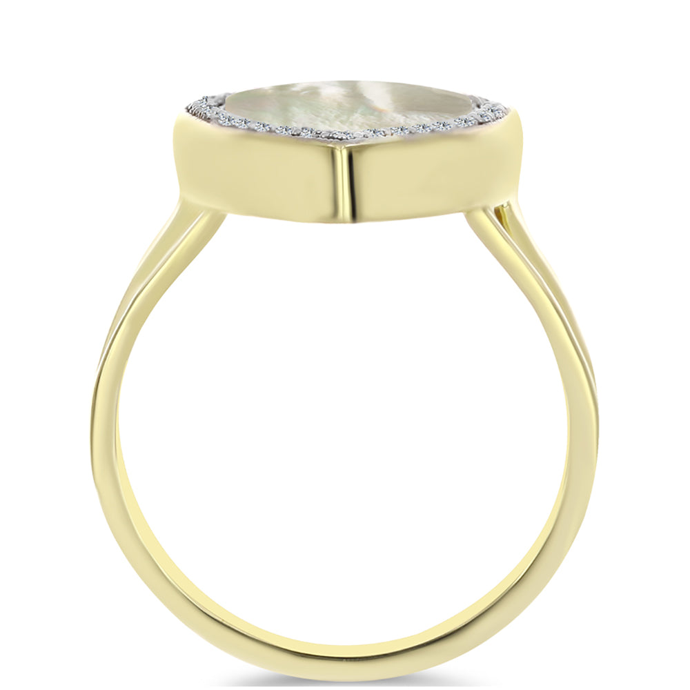 Goldplattierter Silberring mit Perlmutt und weißem Topas