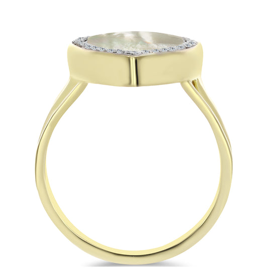 Goldplattierter Silberring mit Perlmutt und weißem Topas