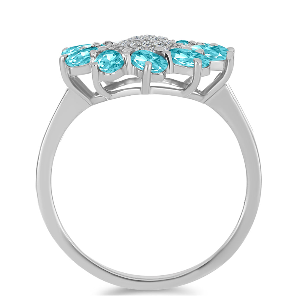 Silberring mit Paraiba Quarz und weißem Topas