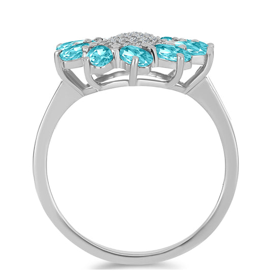 Silberring mit Paraiba Quarz und weißem Topas