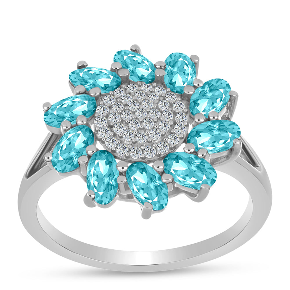 Silberring mit Paraiba Quarz und weißem Topas 3 