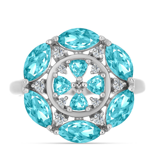 Silberring mit Paraiba Quarz und weißem Topas