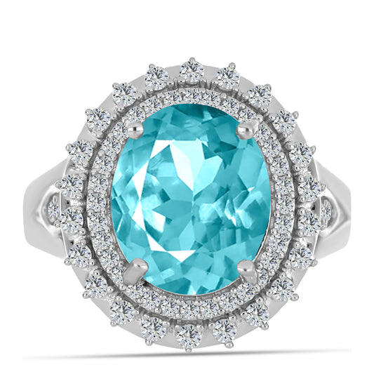 Silberring mit Paraiba Quarz und weißem Topas