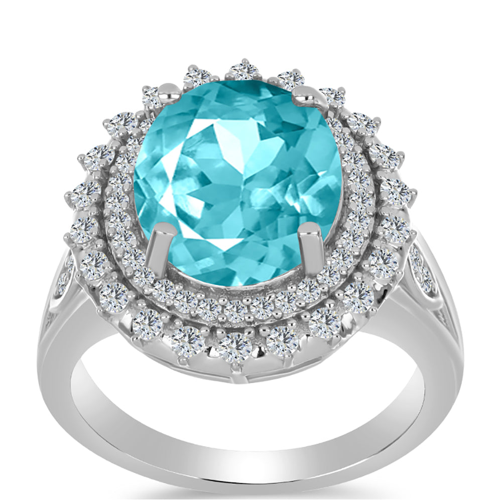 Silberring mit Paraiba Quarz und weißem Topas