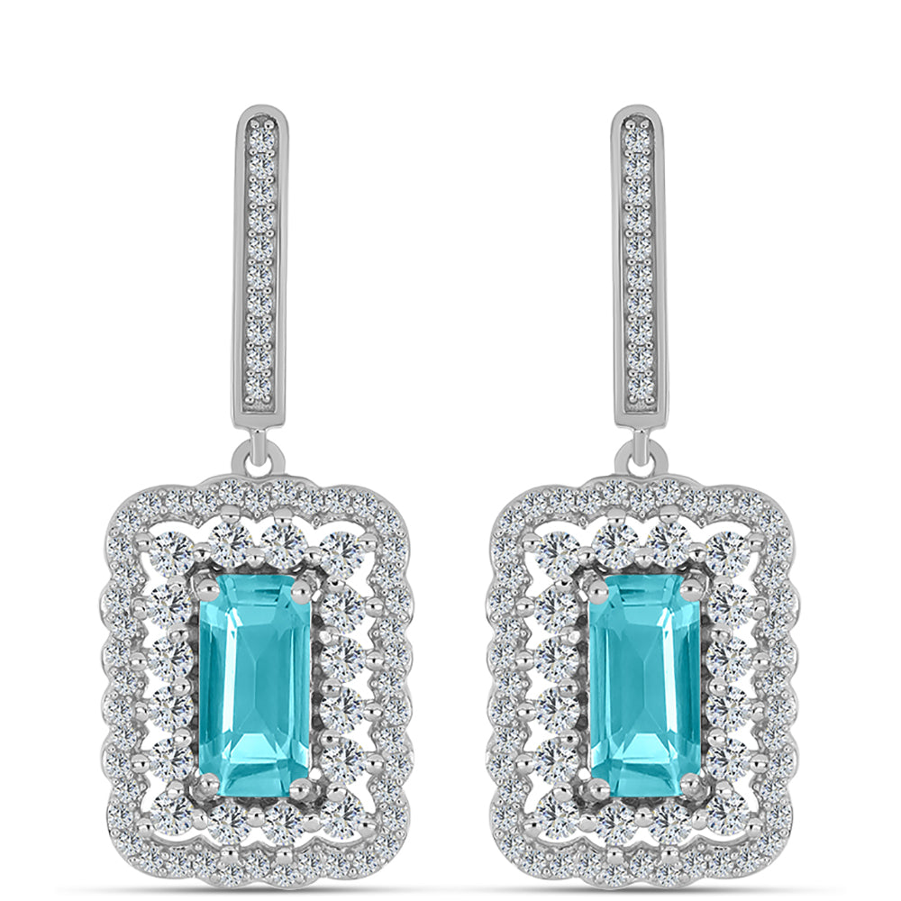 Silberohrringe mit Paraiba Quarz und weißem Topas