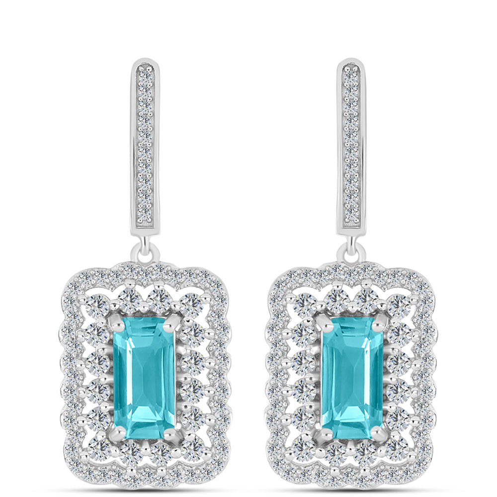 Silberohrringe mit Paraiba Quarz und weißem Topas