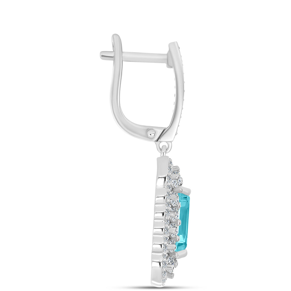Silberohrringe mit Paraiba Quarz und weißem Topas