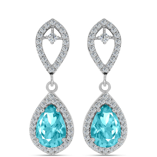 Silberohrringe mit Paraiba Quarz und weißem Topas
