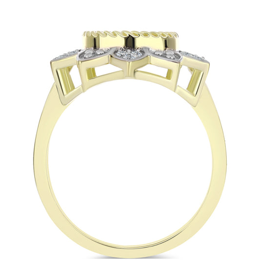 Goldplattierter Silberring mit Perlmutt und weißem Topas