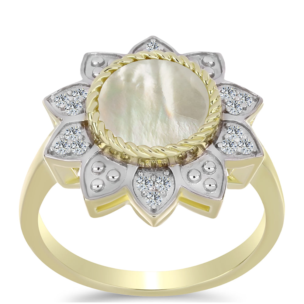 Goldplattierter Silberring mit Perlmutt und weißem Topas 3 