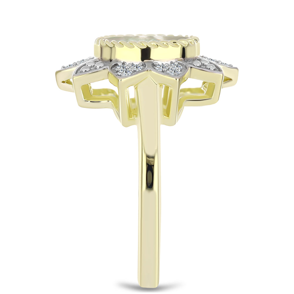 Goldplattierter Silberring mit Perlmutt und weißem Topas 4 