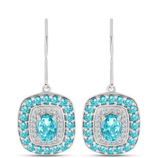 Silberohrringe mit Paraiba Quarz und weißem Topas