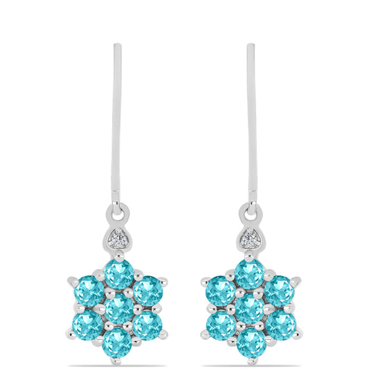 Silberohrringe mit Paraiba Quarz und weißem Topas