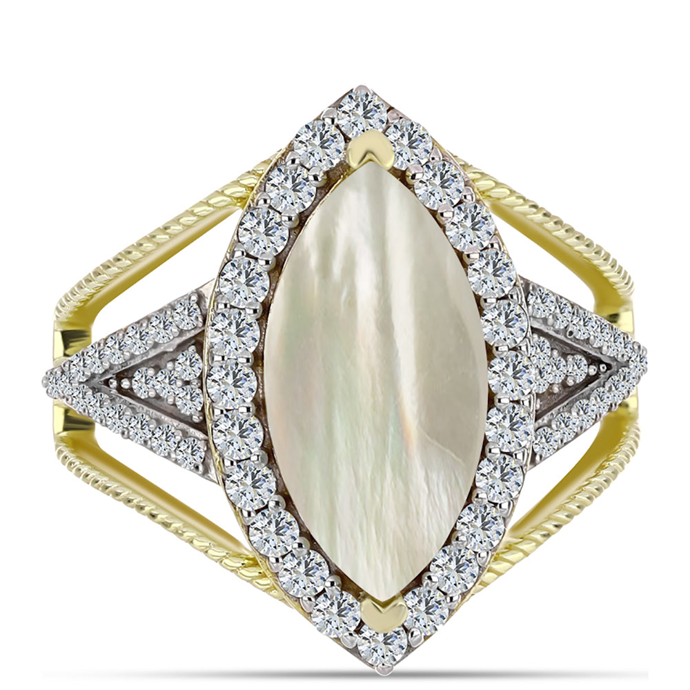 Goldplattierter Silberring mit Perlmutt und weißem Topas