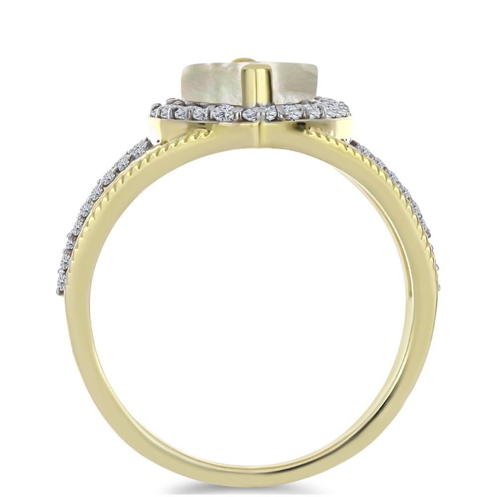 Goldplattierter Silberring mit Perlmutt und weißem Topas 2 