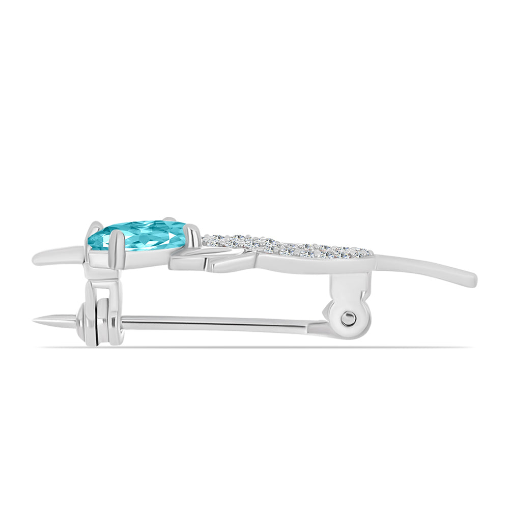 Silberbrosche mit Paraiba Quarz und weißem Topas 2 