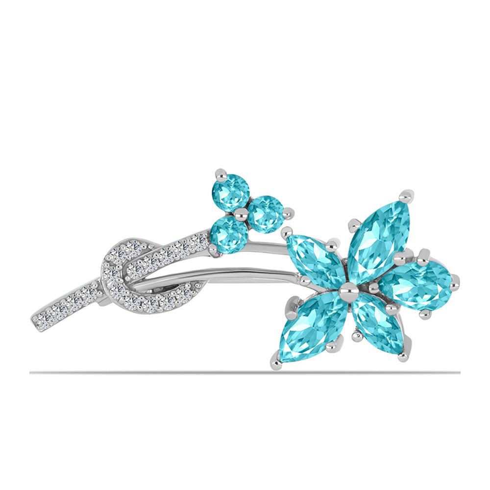 Silberbrosche mit Paraiba Quarz und weißem Topas 1 