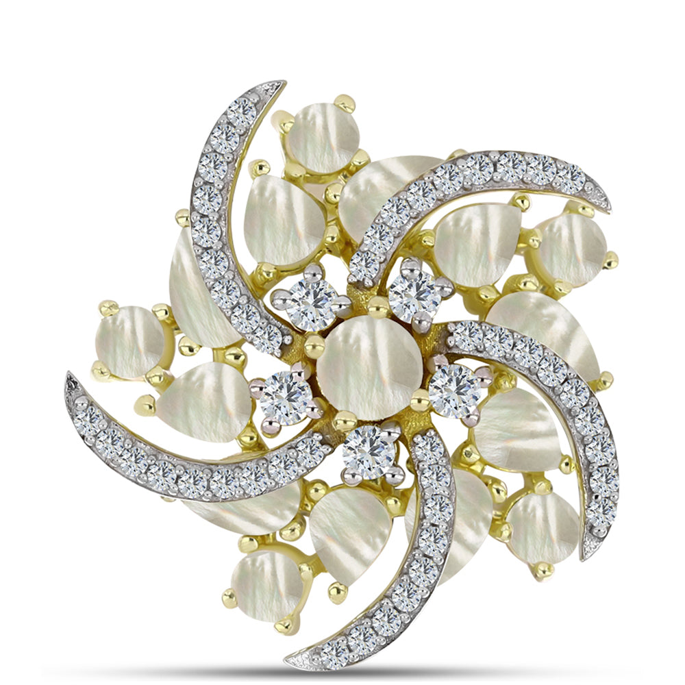 Goldplattierte Silberbrosche mit Perlmutt