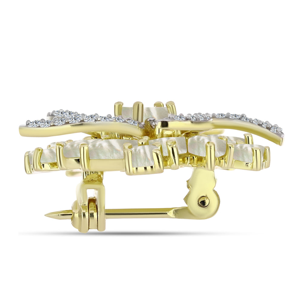 Goldplattierte Silberbrosche mit Perlmutt 2 