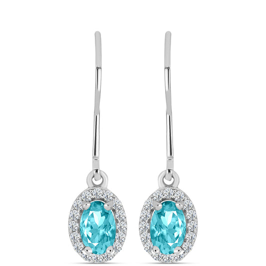 Silberohrringe mit Paraiba Quarz und weißem Topas