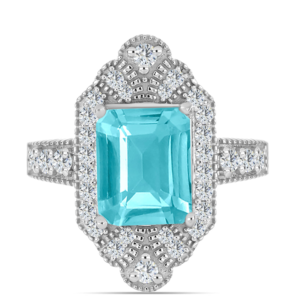 Silberring mit Paraiba Quarz und weißem Topas 1 