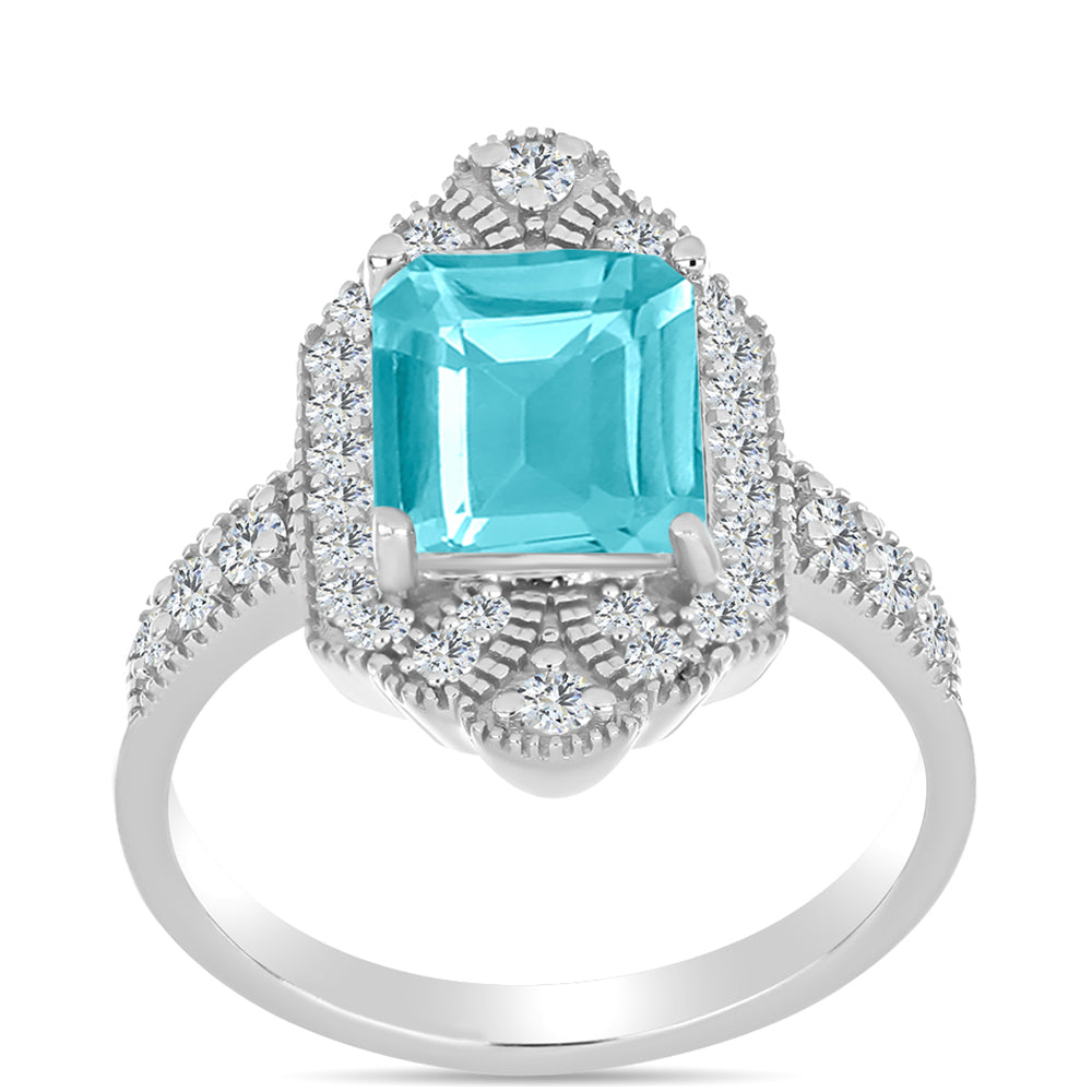 Silberring mit Paraiba Quarz und weißem Topas 3 