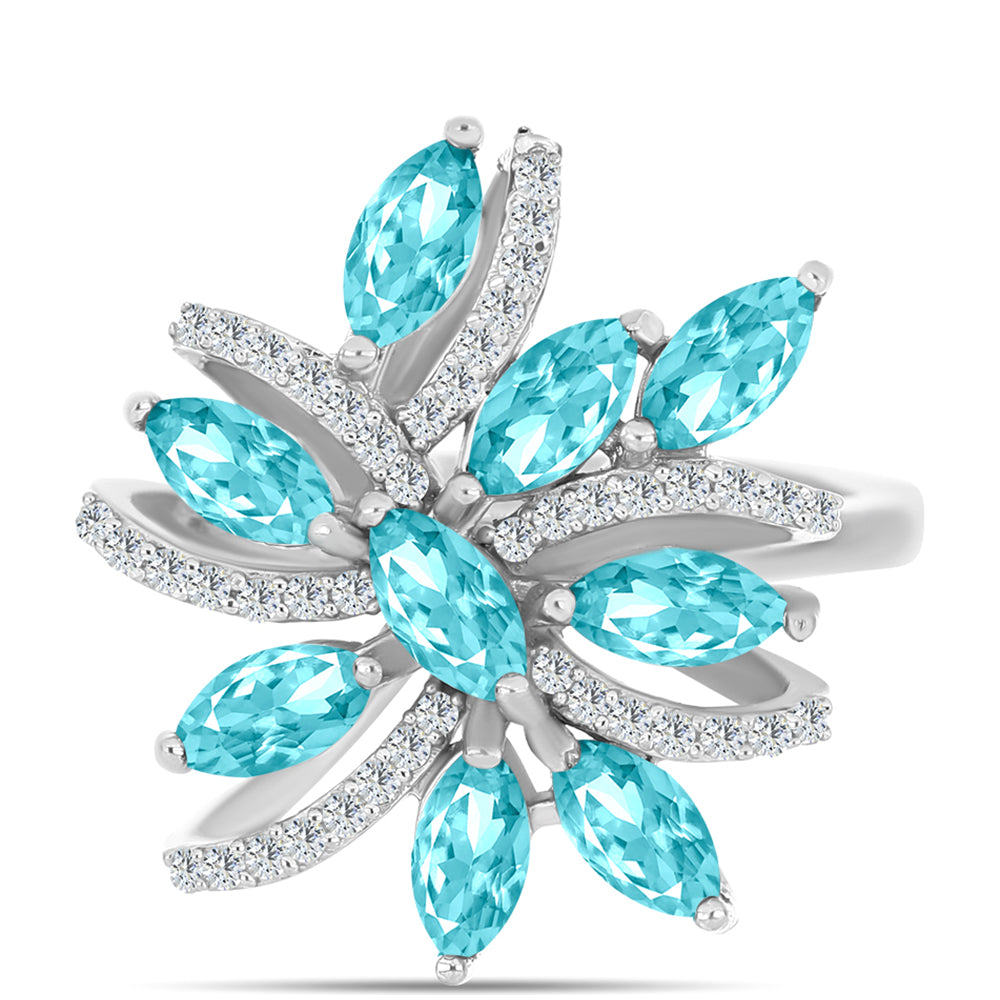 Silberring mit Paraiba Quarz und weißem Topas 1 