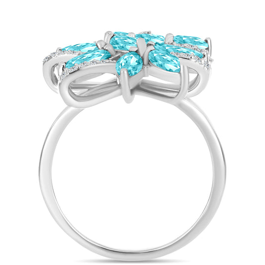 Silberring mit Paraiba Quarz und weißem Topas