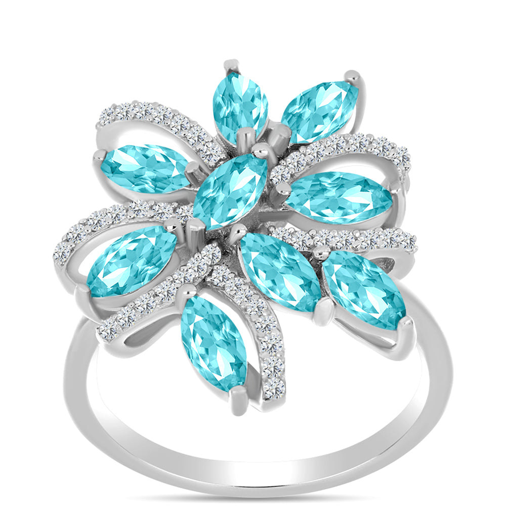Silberring mit Paraiba Quarz und weißem Topas 3 