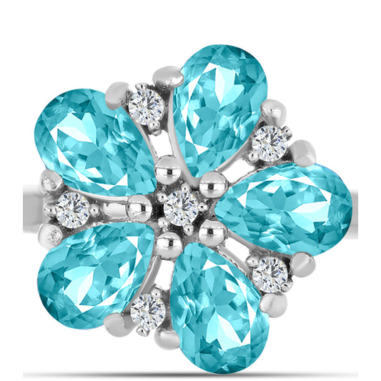Silberring mit Paraiba Quarz und weißem Topas