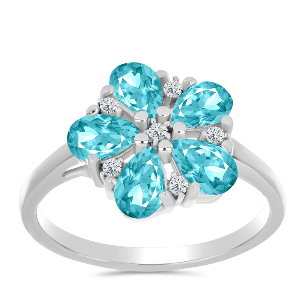 Silberring mit Paraiba Quarz und weißem Topas 3 