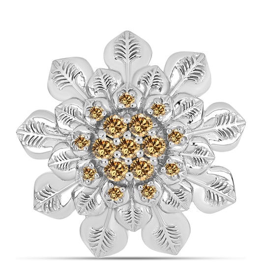 Silberbrosche mit Champagnerfarbenem Moissanit