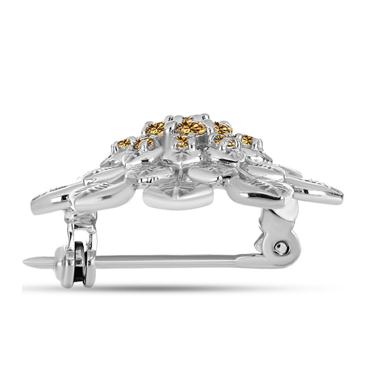 Silberbrosche mit Champagnerfarbenem Moissanit