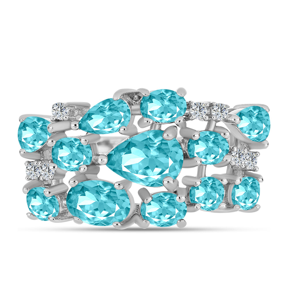 Silberring mit Paraiba Quarz und weißem Topas 1 