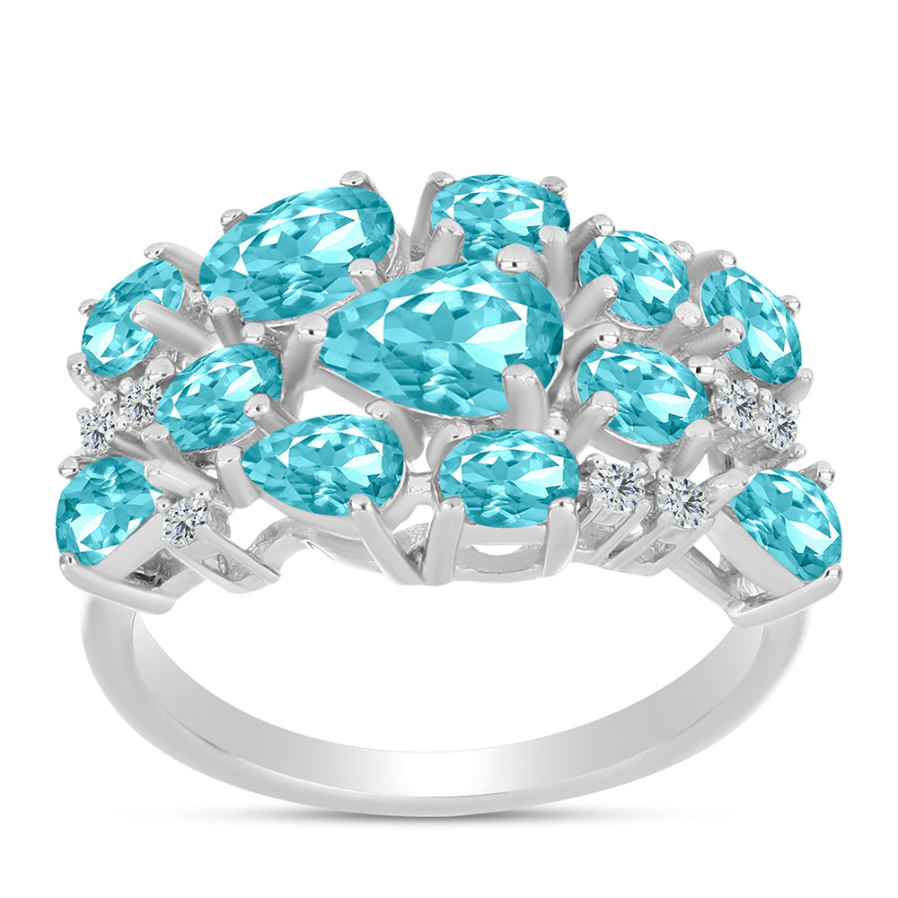 Silberring mit Paraiba Quarz und weißem Topas 3 