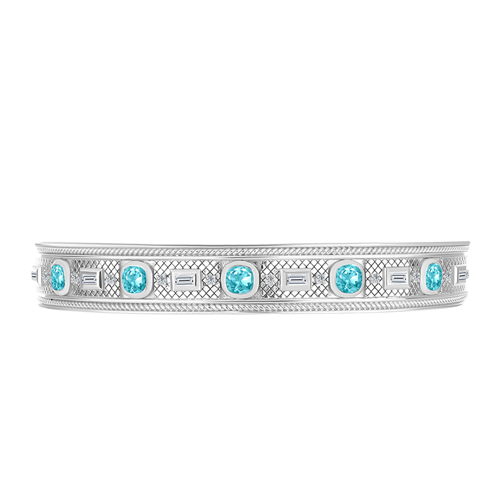 Silberarmreif mit Paraiba Quarz und weißem Zirkon 2 