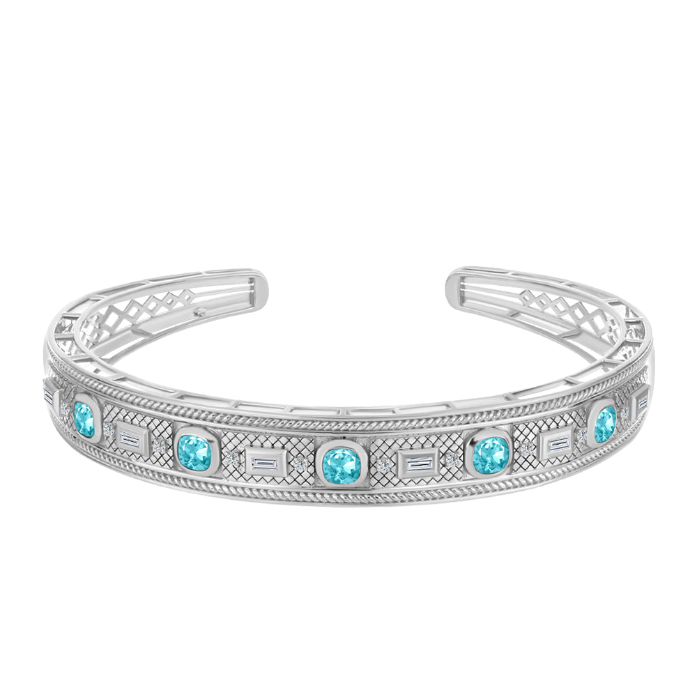 Silberarmreif mit Paraiba Quarz und weißem Zirkon 1 