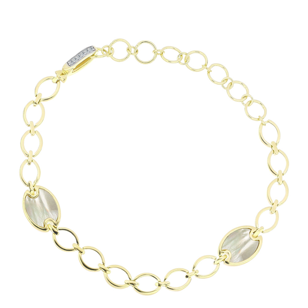 Goldplattiertes Silberarmband mit Perlmutt und weißem Topas