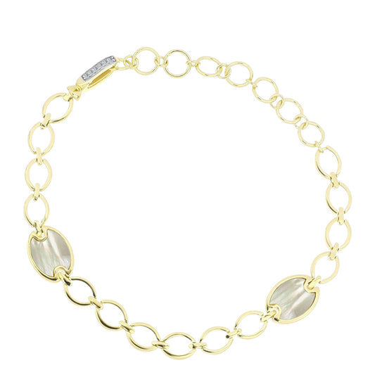 Goldplattiertes Silberarmband mit Perlmutt und weißem Topas