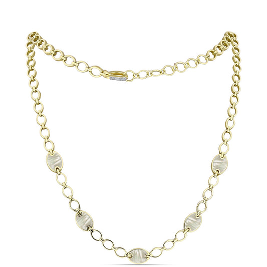 Goldplattierte Silberhalskette mit Perlmutt und weißem Topas