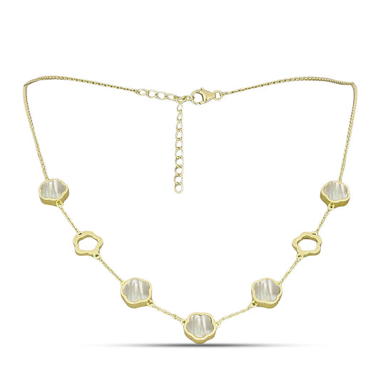 Goldplattierte Silberhalskette mit Perlmutt